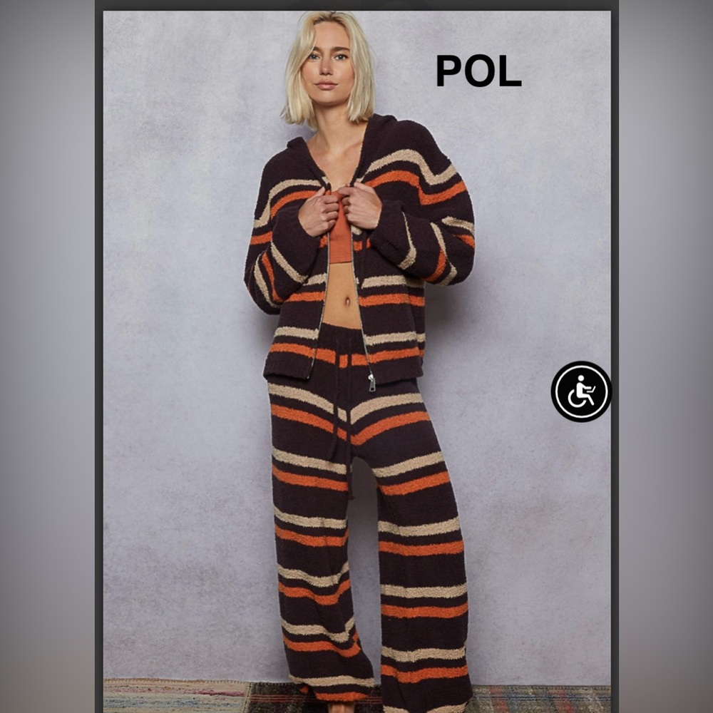 BPB219-3🤎❤️POL playful Striped Pants in softest berber fleece-perfect casual day - Picture 5 of 9
